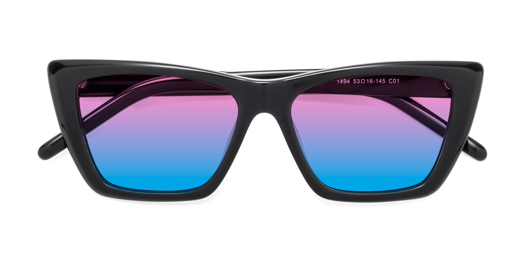 Folded Front of 1494 in Black with Pink / Blue Gradient Lenses