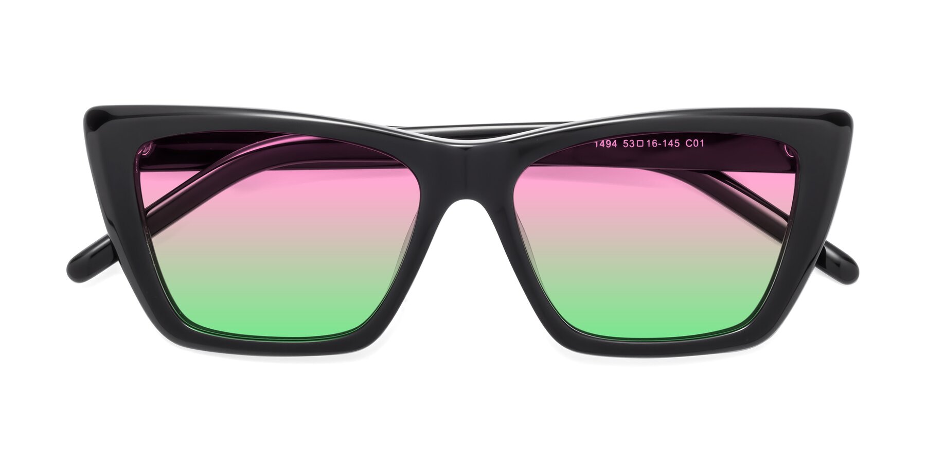 Folded Front of 1494 in Black with Pink / Green Gradient Lenses