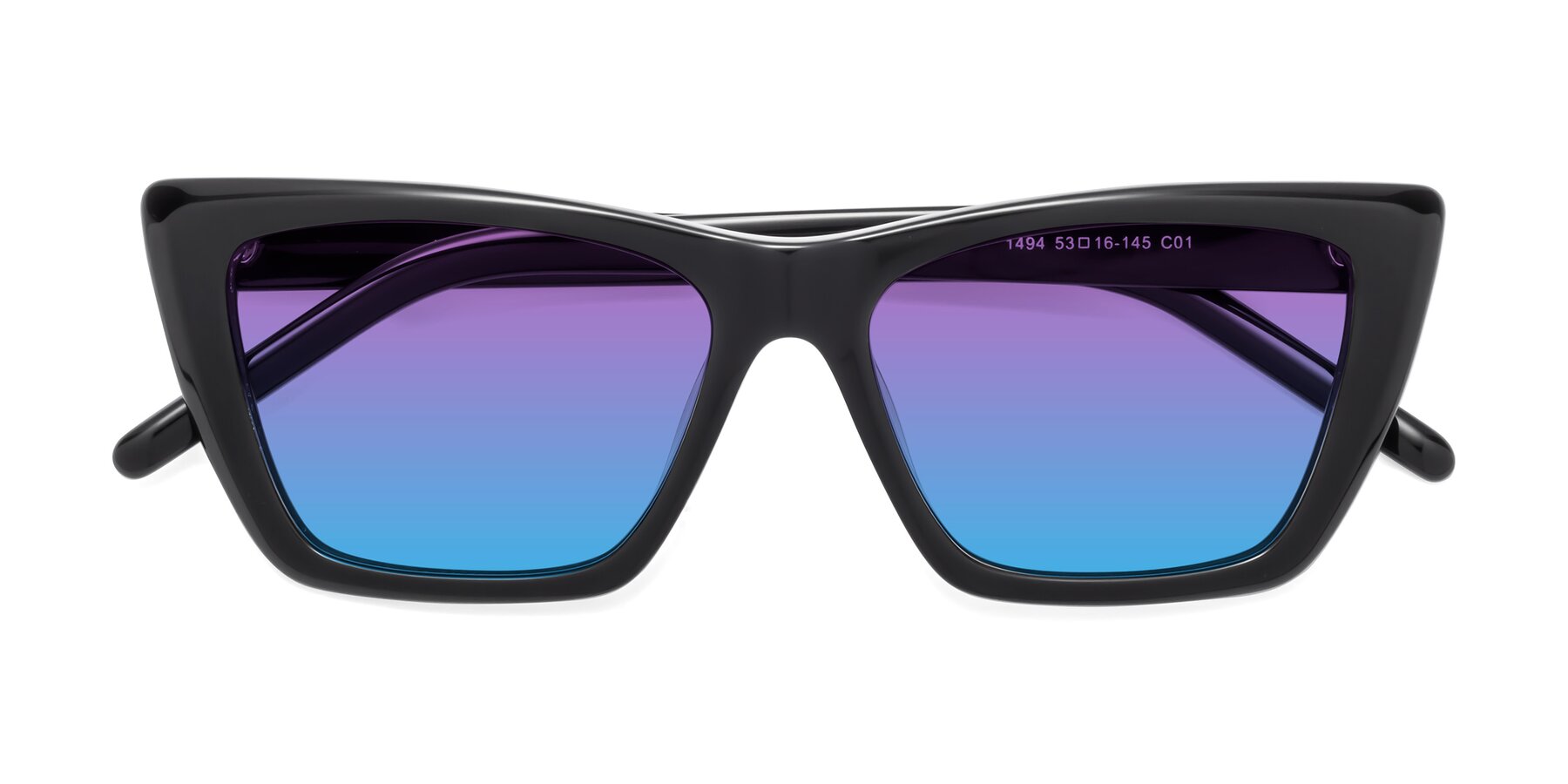 Folded Front of 1494 in Black with Purple / Blue Gradient Lenses
