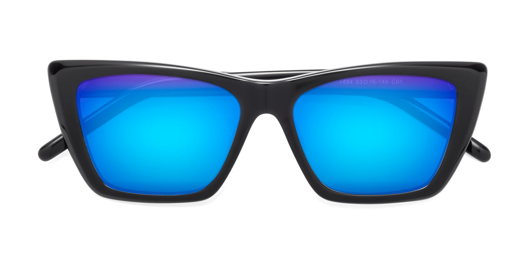 Folded Front of 1494 in Black with Blue Mirrored Lenses