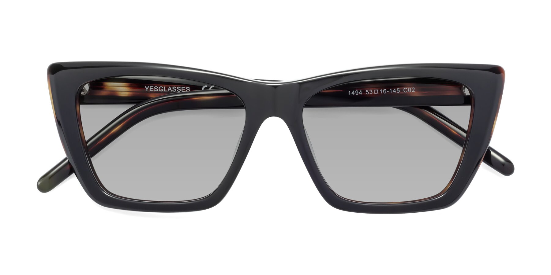 Folded Front of 1494 in Tortoise with Light Gray Tinted Lenses