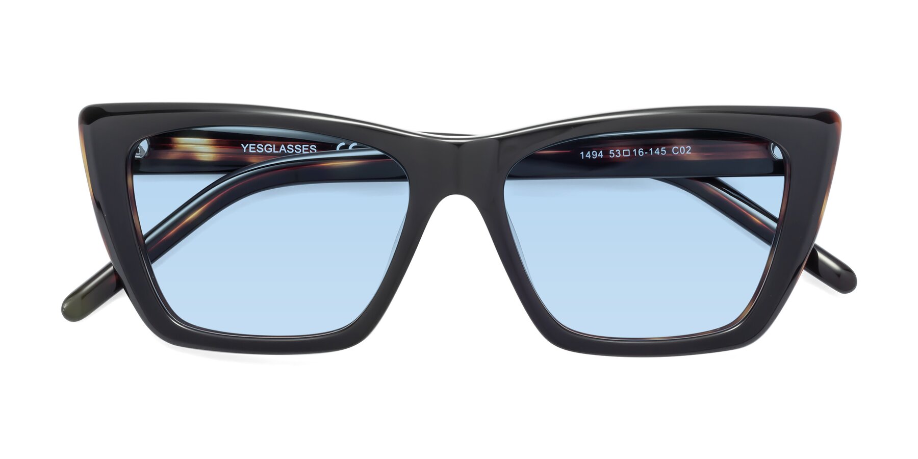 Folded Front of 1494 in Tortoise with Light Blue Tinted Lenses