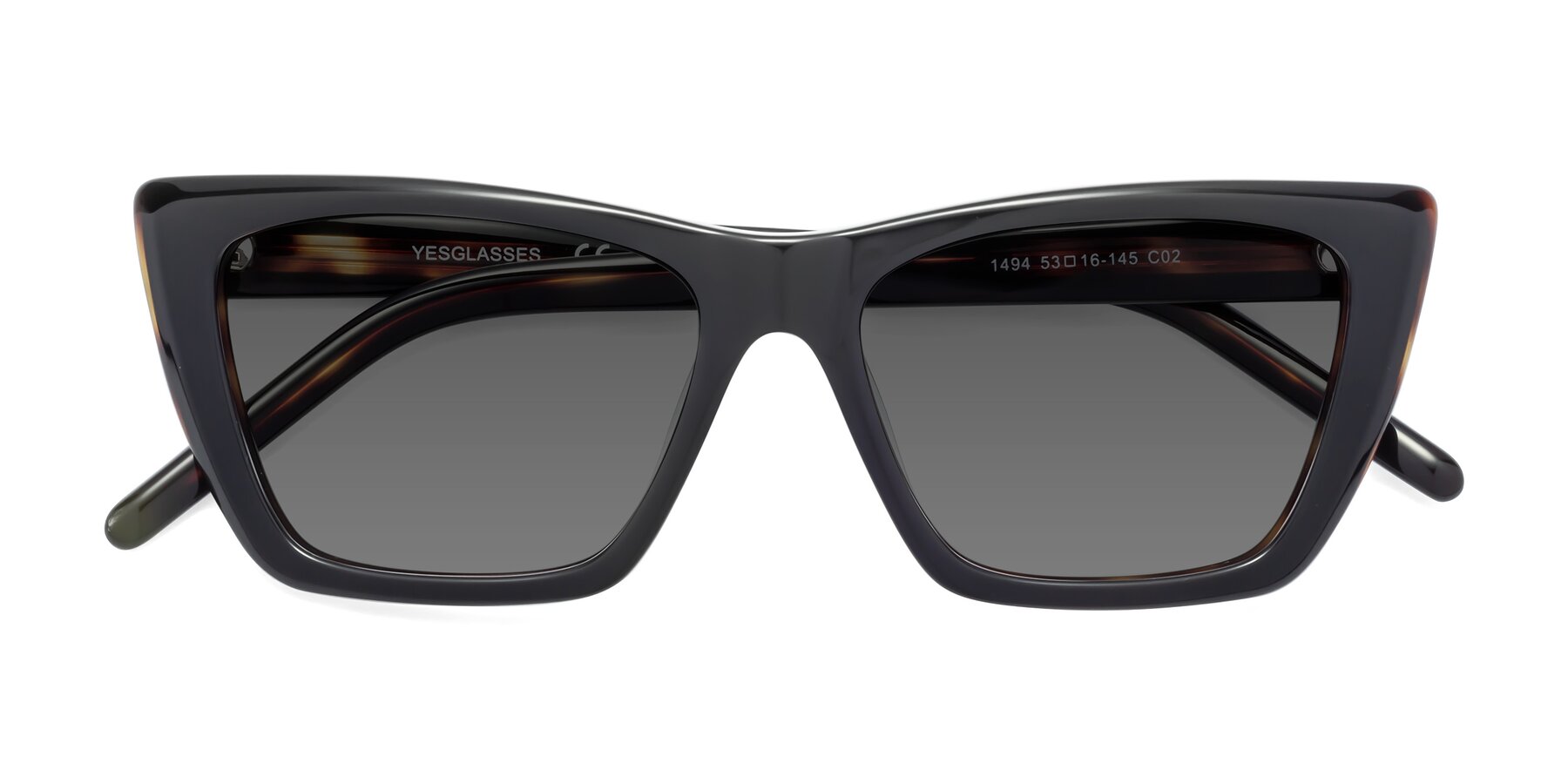Folded Front of 1494 in Tortoise with Medium Gray Tinted Lenses