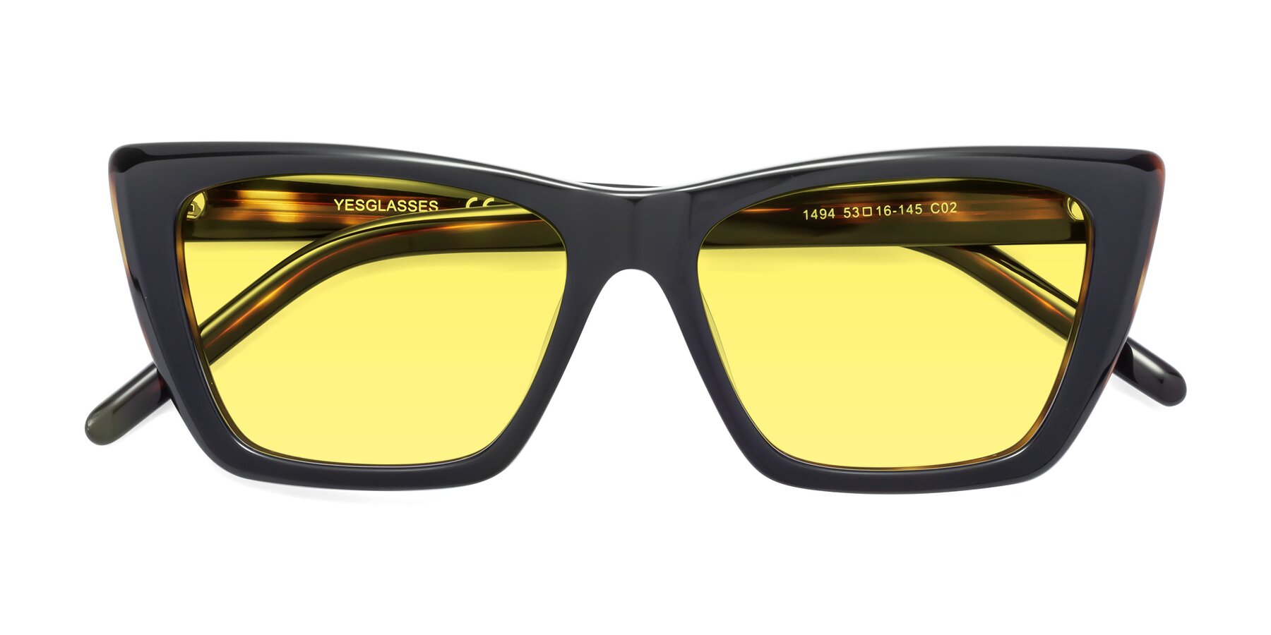 Folded Front of 1494 in Tortoise with Medium Yellow Tinted Lenses