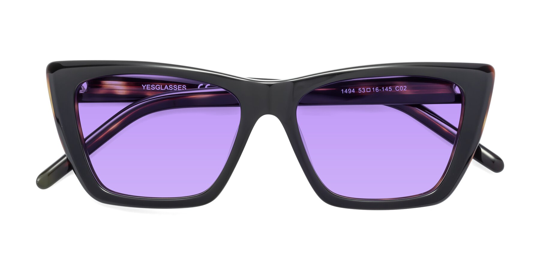 Folded Front of 1494 in Tortoise with Medium Purple Tinted Lenses
