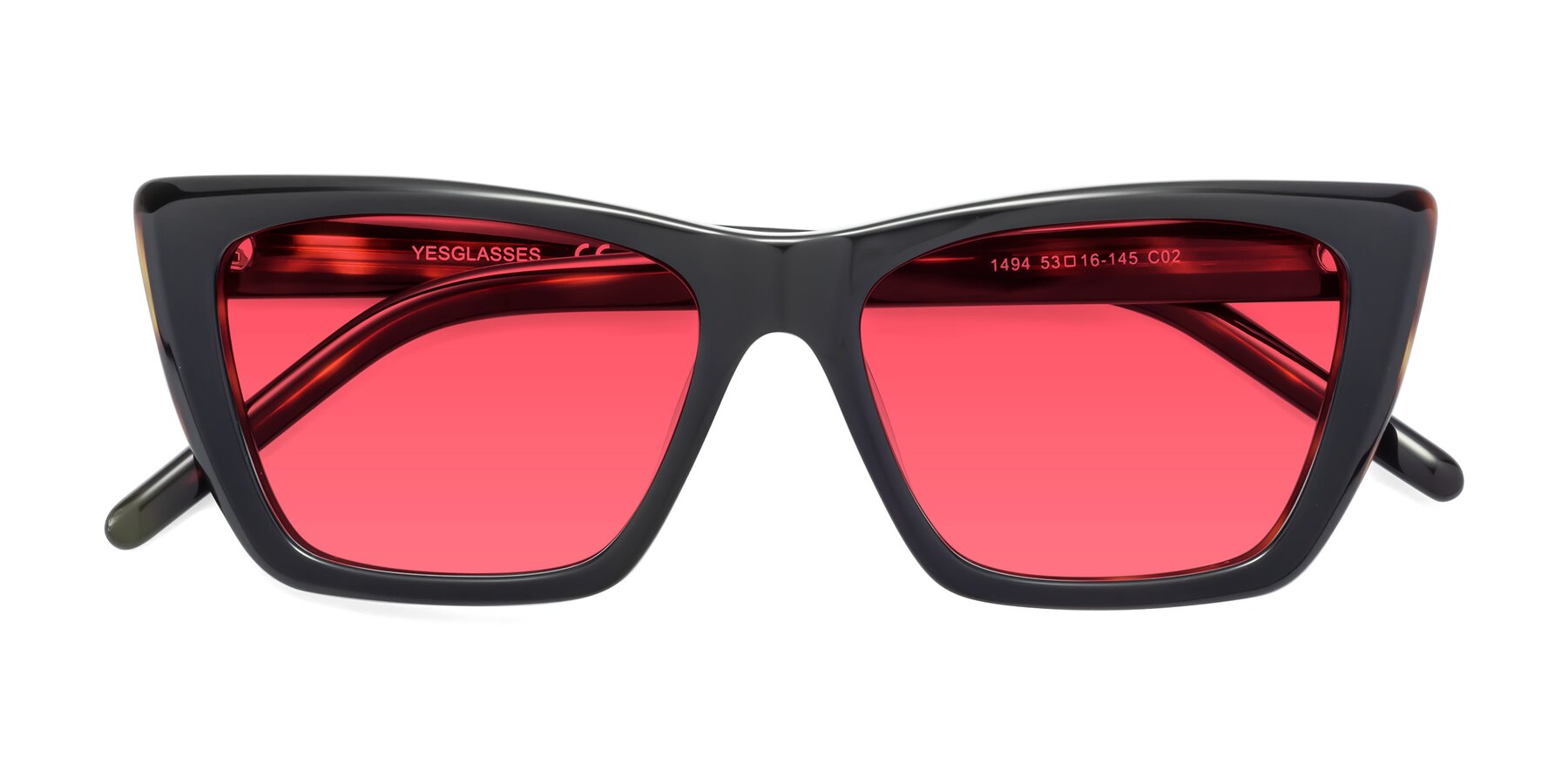 Folded Front of 1494 in Tortoise with Pink Tinted Lenses
