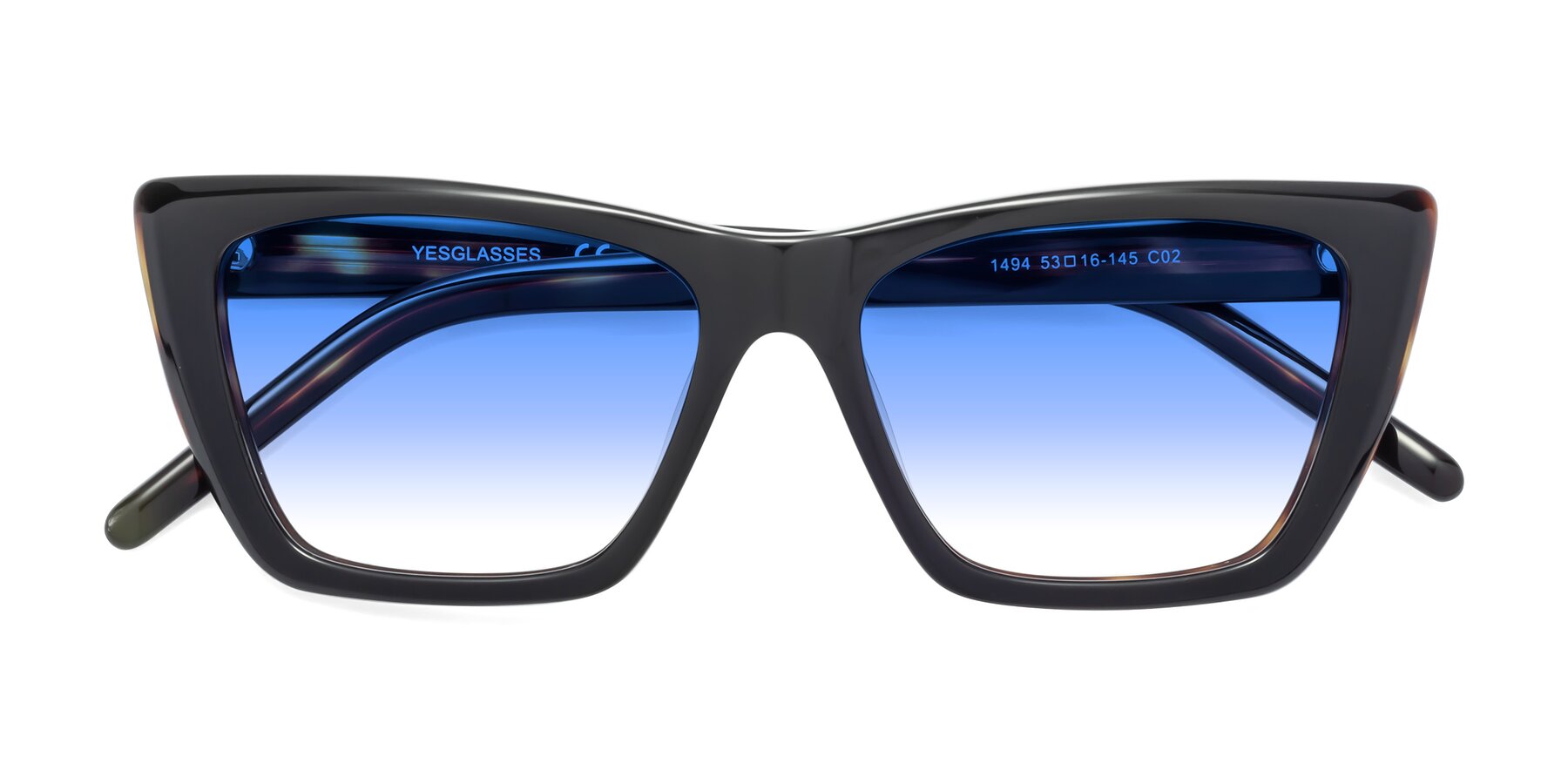 Folded Front of 1494 in Tortoise with Blue Gradient Lenses