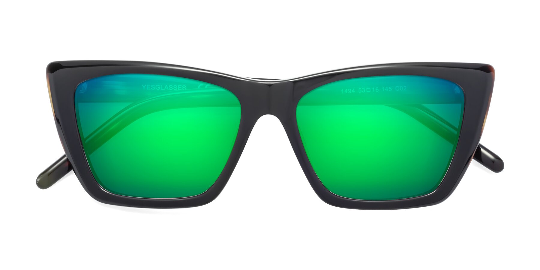 Folded Front of 1494 in Tortoise with Green Mirrored Lenses