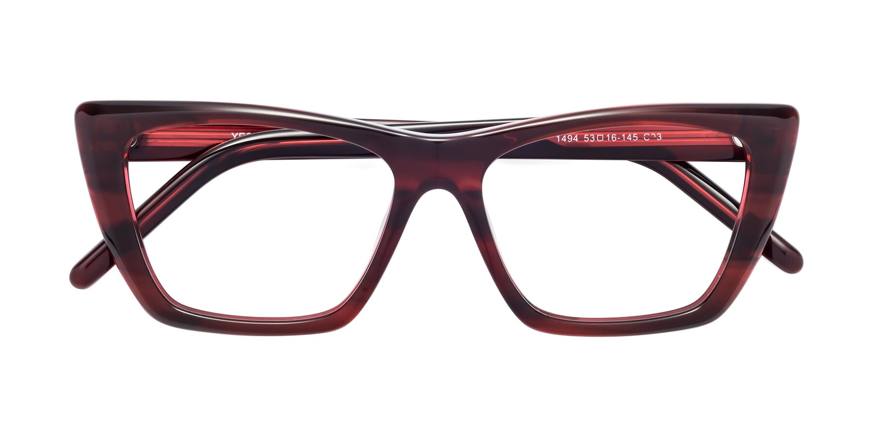 Folded Front of 1494 in Stripe Wine with Clear Reading Eyeglass Lenses