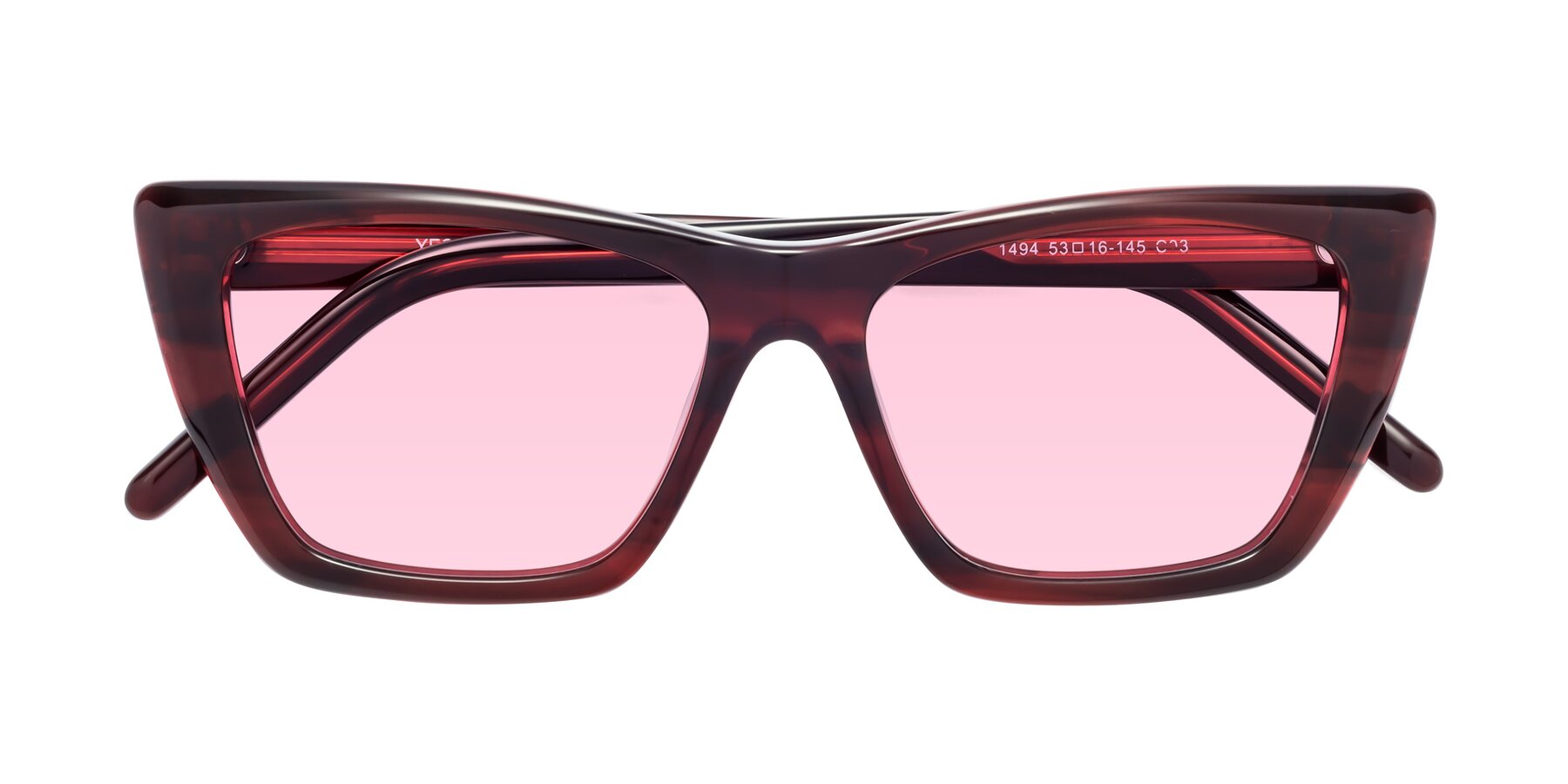 Folded Front of 1494 in Stripe Wine with Light Pink Tinted Lenses