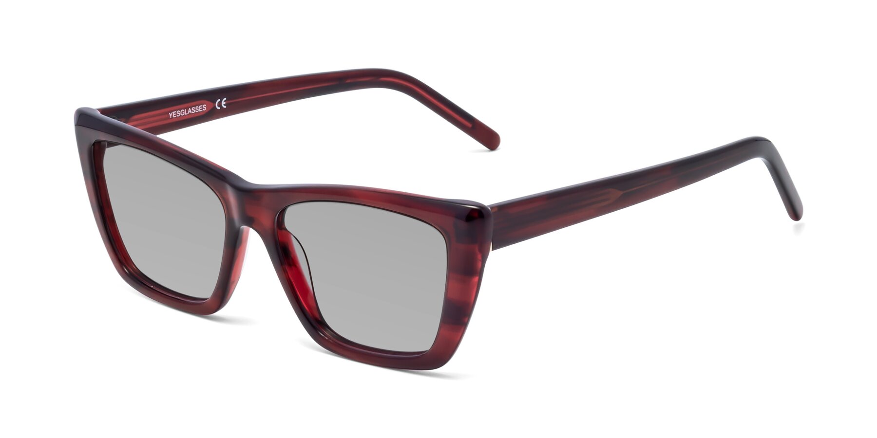 Angle of 1494 in Stripe Wine with Light Gray Tinted Lenses
