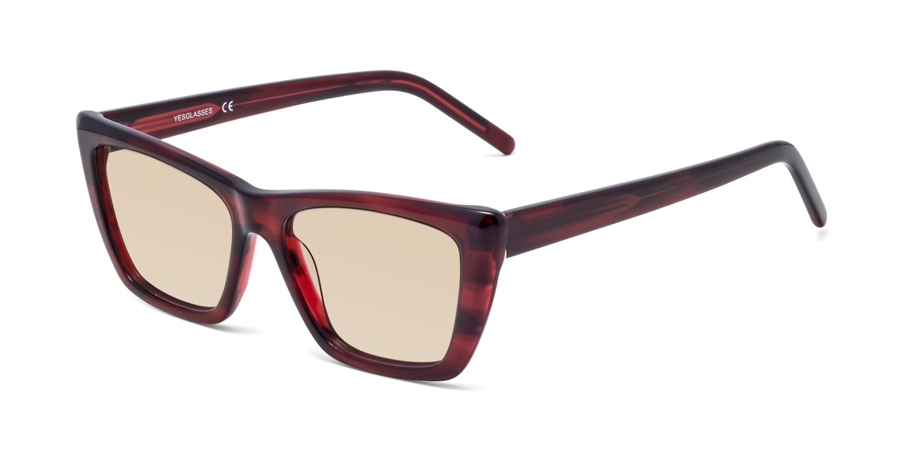 Angle of 1494 in Stripe Wine with Light Brown Tinted Lenses