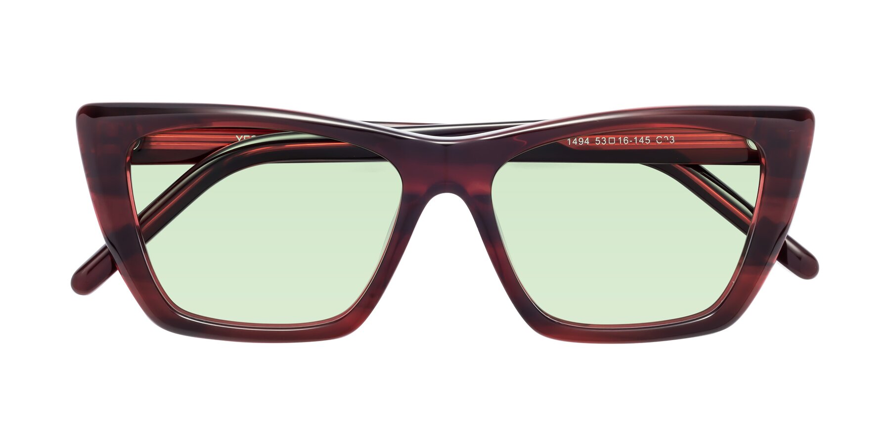 Folded Front of 1494 in Stripe Wine with Light Green Tinted Lenses
