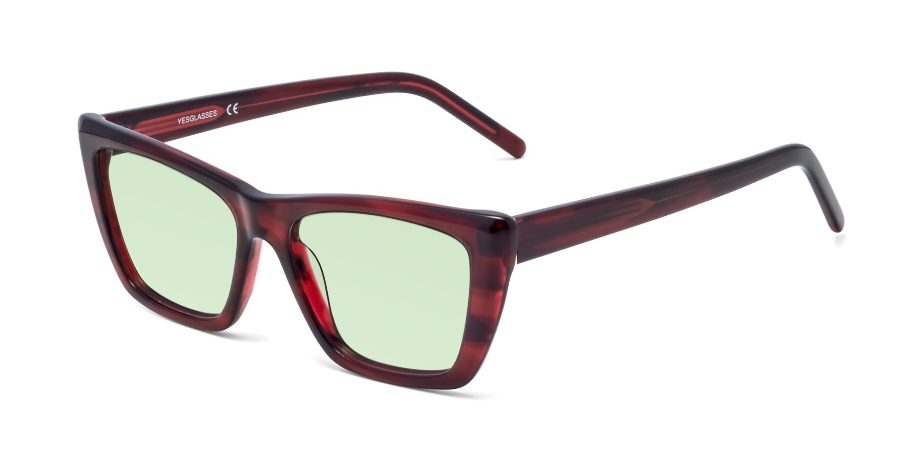 Angle of 1494 in Stripe Wine with Light Green Tinted Lenses