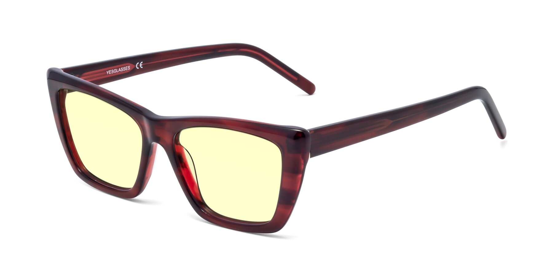 Angle of 1494 in Stripe Wine with Light Yellow Tinted Lenses