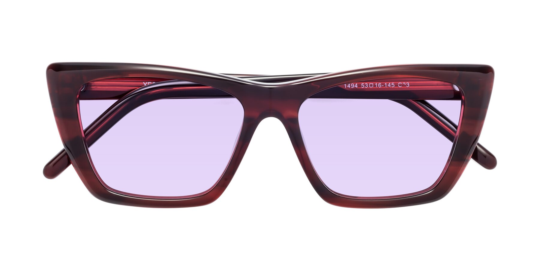Folded Front of 1494 in Stripe Wine with Light Purple Tinted Lenses