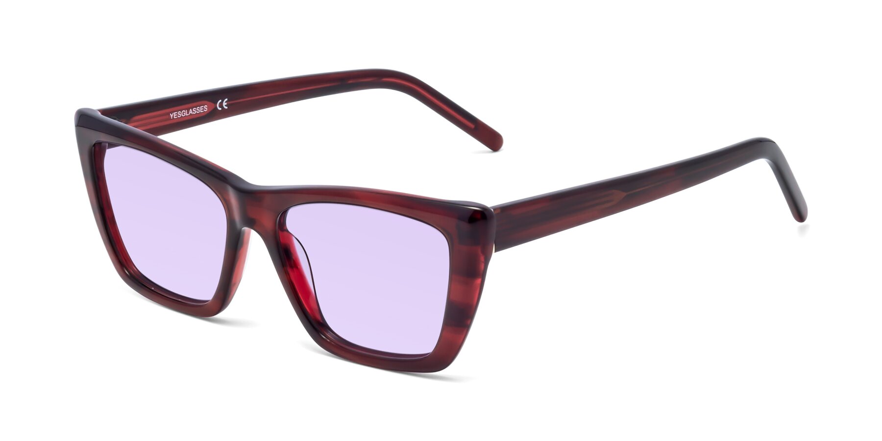 Angle of 1494 in Stripe Wine with Light Purple Tinted Lenses