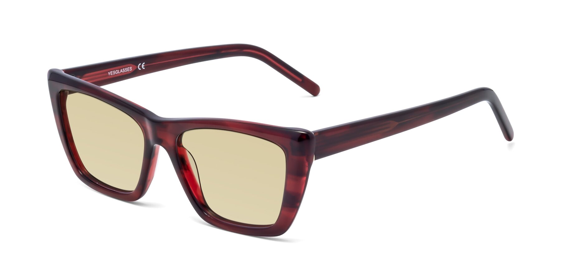 Angle of 1494 in Stripe Wine with Light Champagne Tinted Lenses