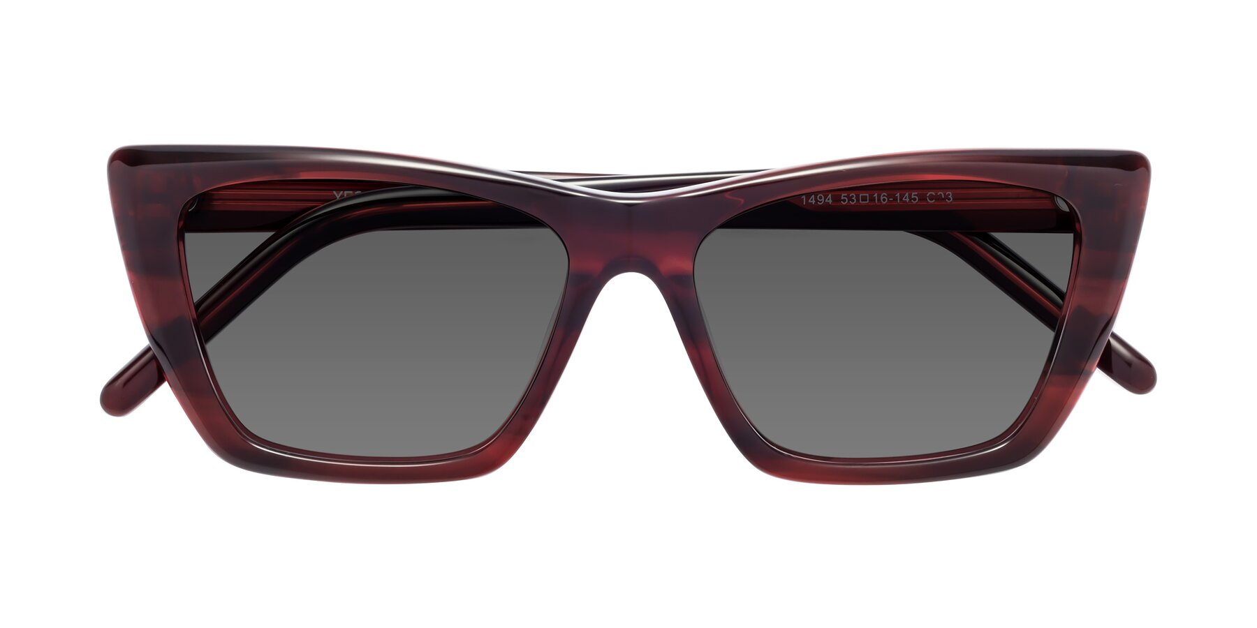 Folded Front of 1494 in Stripe Wine with Medium Gray Tinted Lenses