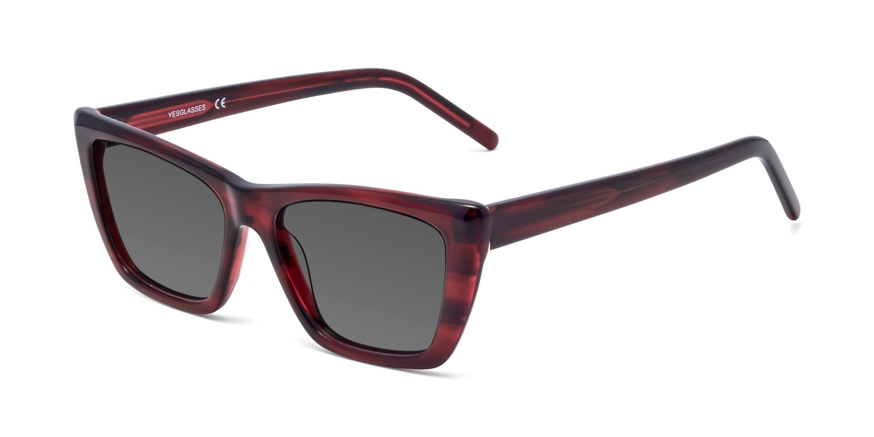 Angle of 1494 in Stripe Wine with Medium Gray Tinted Lenses
