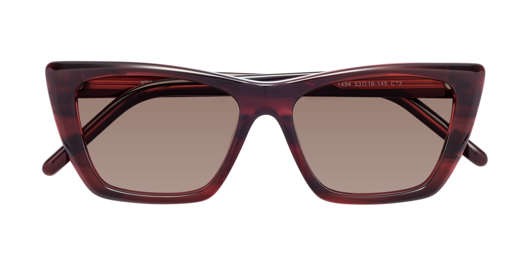Folded Front of 1494 in Stripe Wine with Medium Brown Tinted Lenses