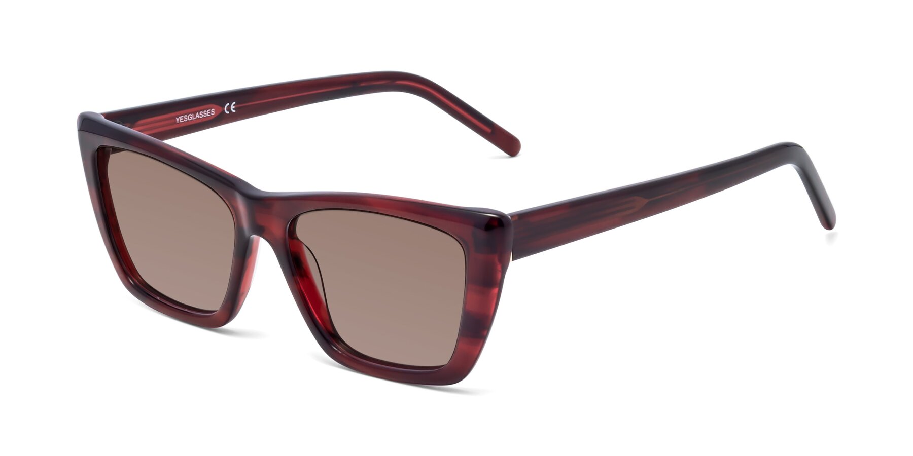 Angle of 1494 in Stripe Wine with Medium Brown Tinted Lenses