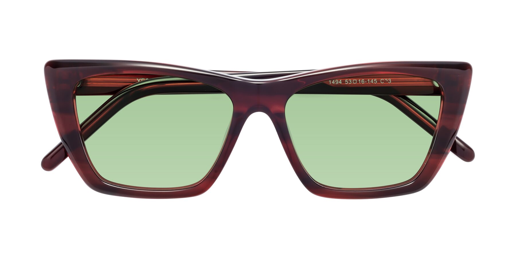 Folded Front of 1494 in Stripe Wine with Medium Green Tinted Lenses