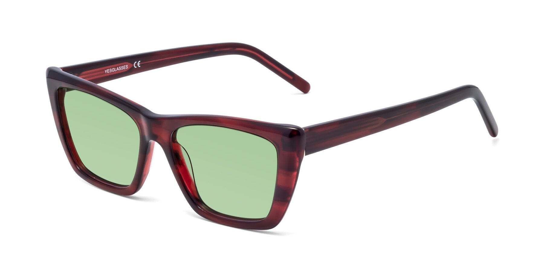 Angle of 1494 in Stripe Wine with Medium Green Tinted Lenses