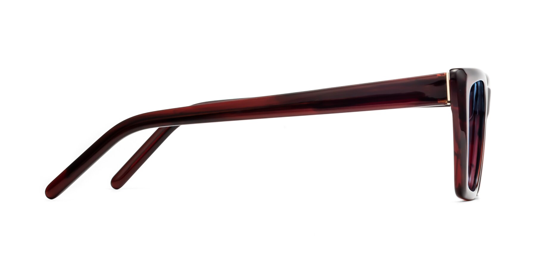 Side of 1494 in Stripe Wine with Medium Blue Tinted Lenses
