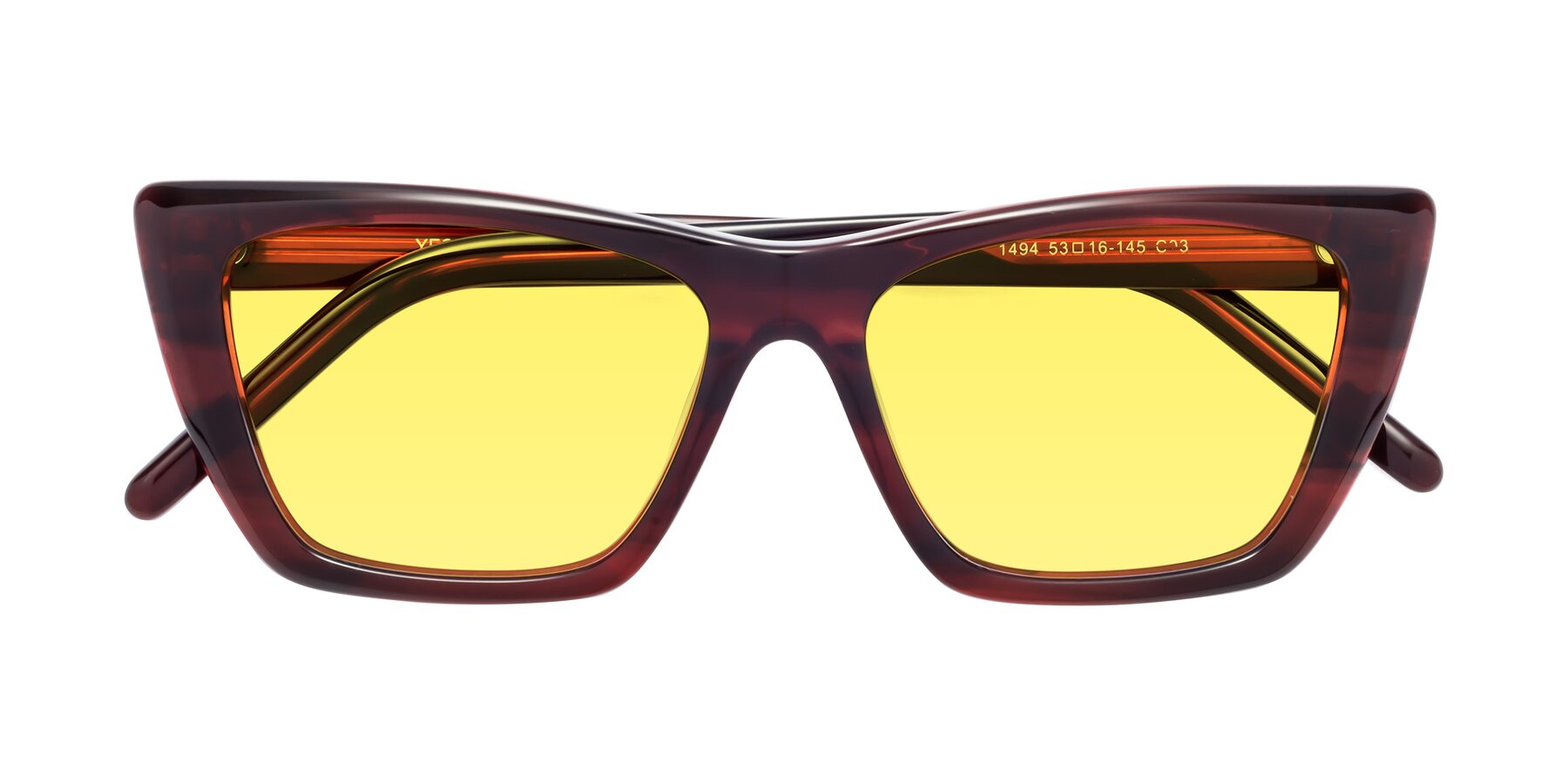 Folded Front of 1494 in Stripe Wine with Medium Yellow Tinted Lenses
