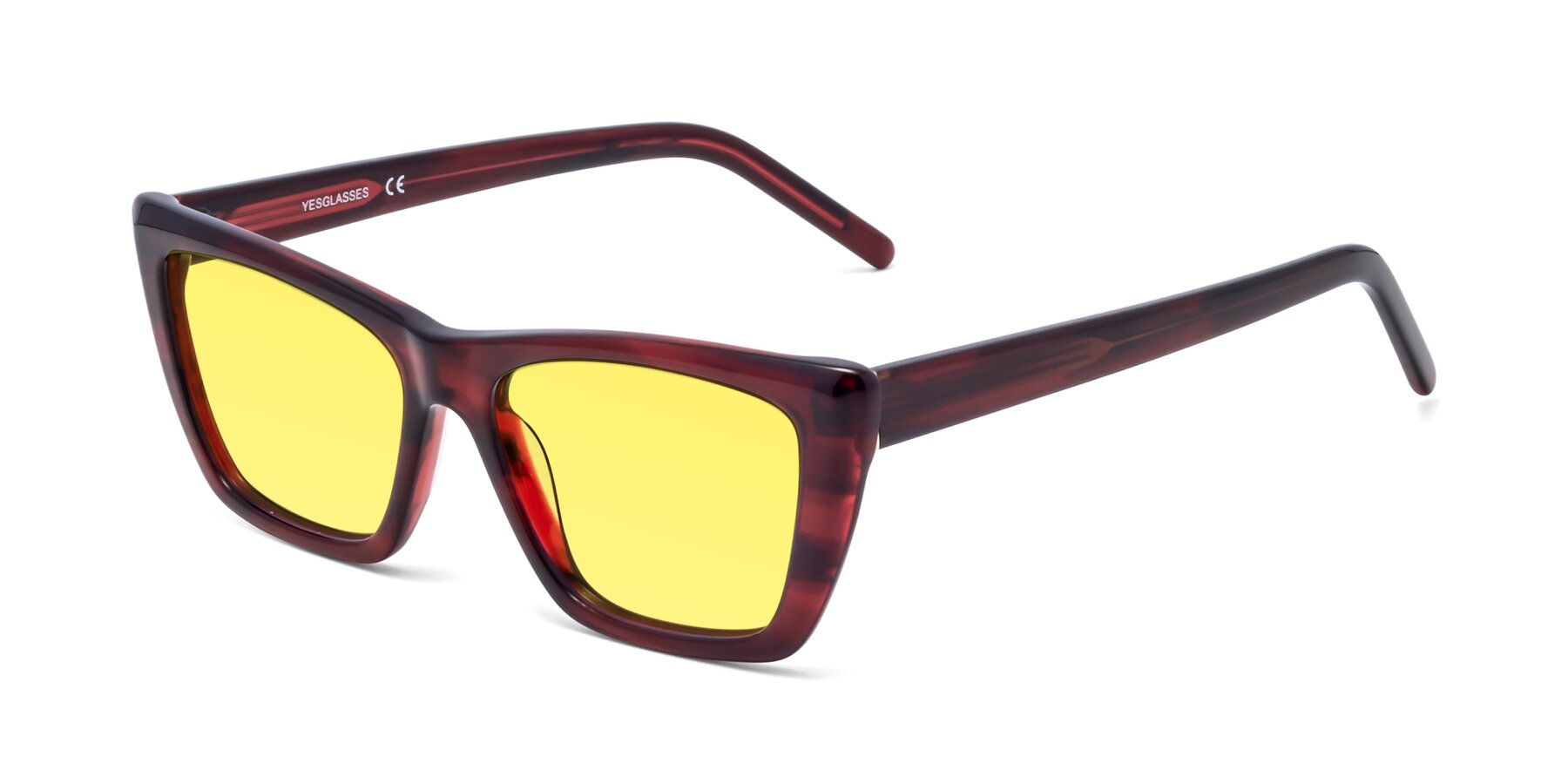 Angle of 1494 in Stripe Wine with Medium Yellow Tinted Lenses