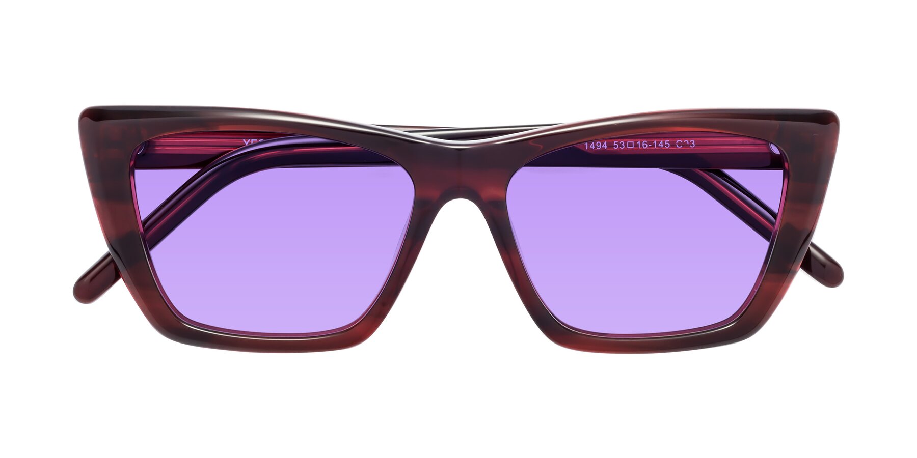 Folded Front of 1494 in Stripe Wine with Medium Purple Tinted Lenses