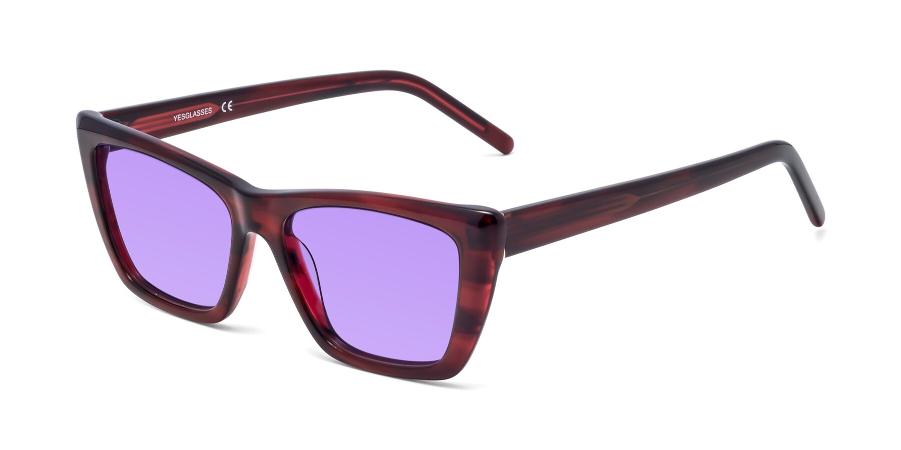 Angle of 1494 in Stripe Wine with Medium Purple Tinted Lenses