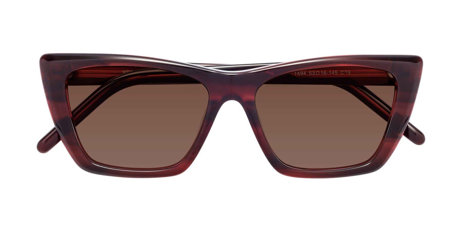 Folded Front of 1494 in Stripe Wine with Brown Tinted Lenses