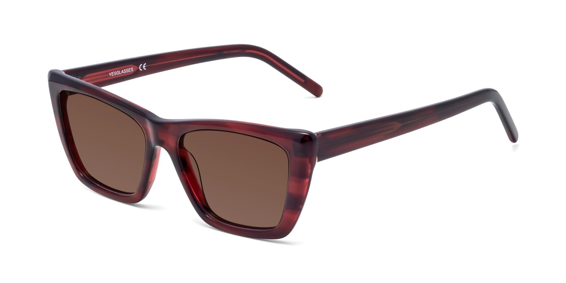 Angle of 1494 in Stripe Wine with Brown Tinted Lenses