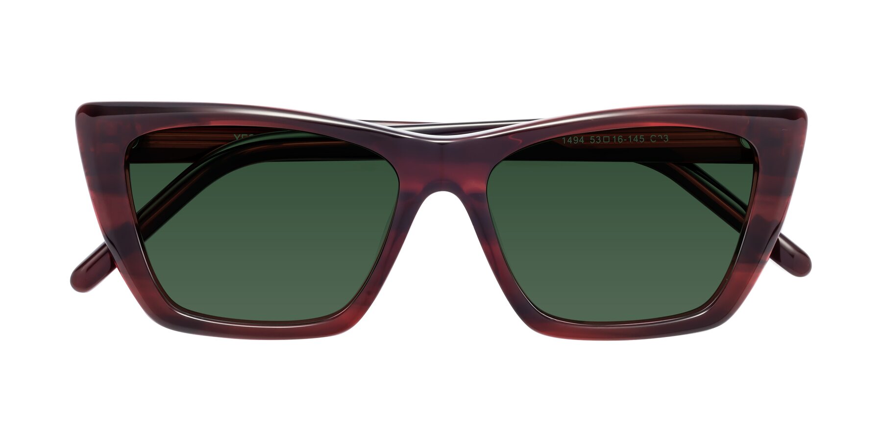Folded Front of 1494 in Stripe Wine with Green Tinted Lenses