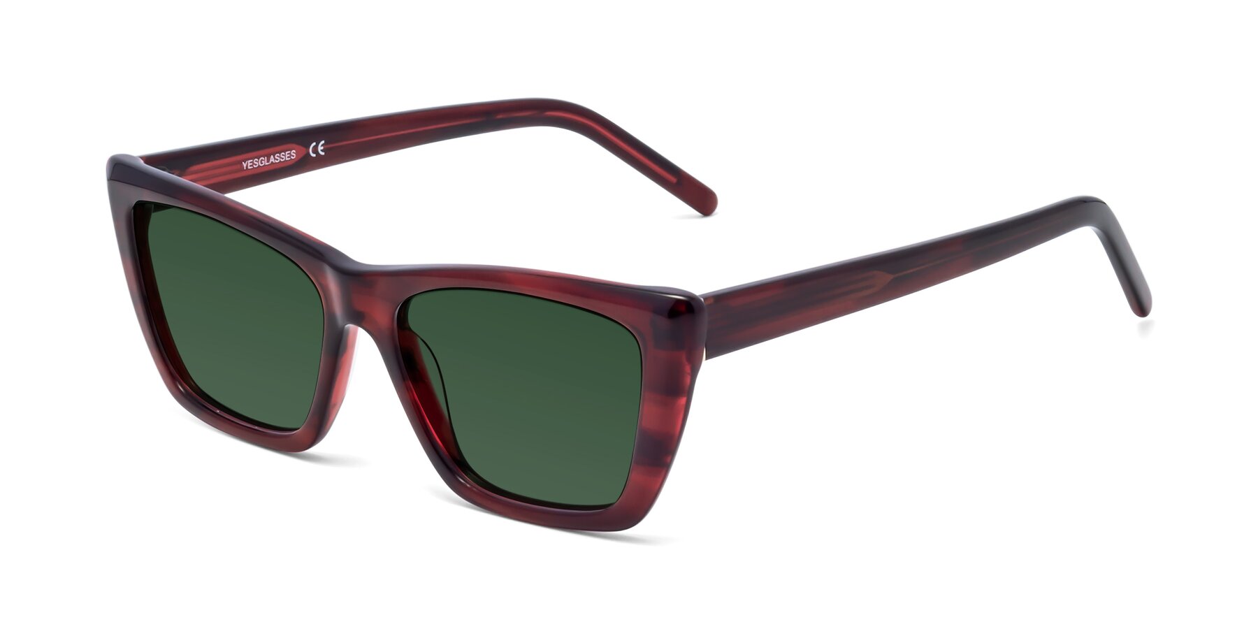 Angle of 1494 in Stripe Wine with Green Tinted Lenses