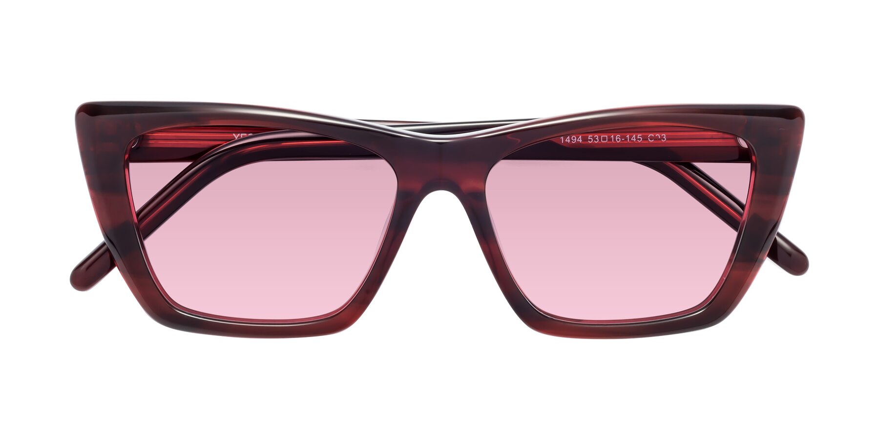 Folded Front of 1494 in Stripe Wine with Light Wine Tinted Lenses