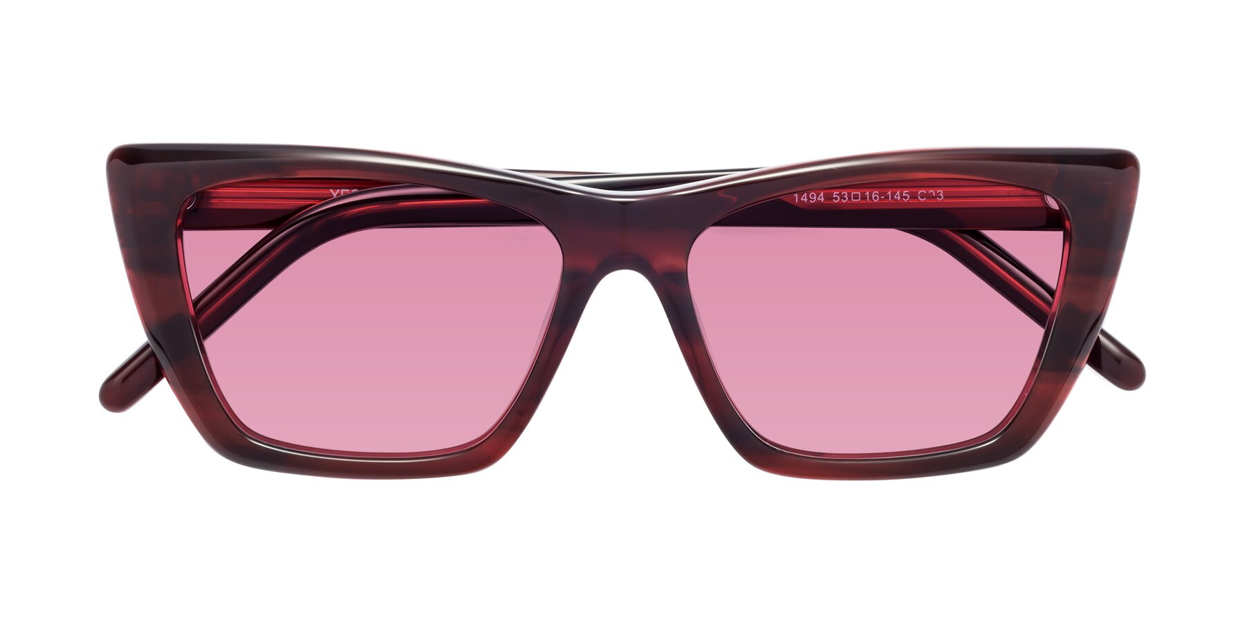 Folded Front of 1494 in Stripe Wine with Medium Wine Tinted Lenses