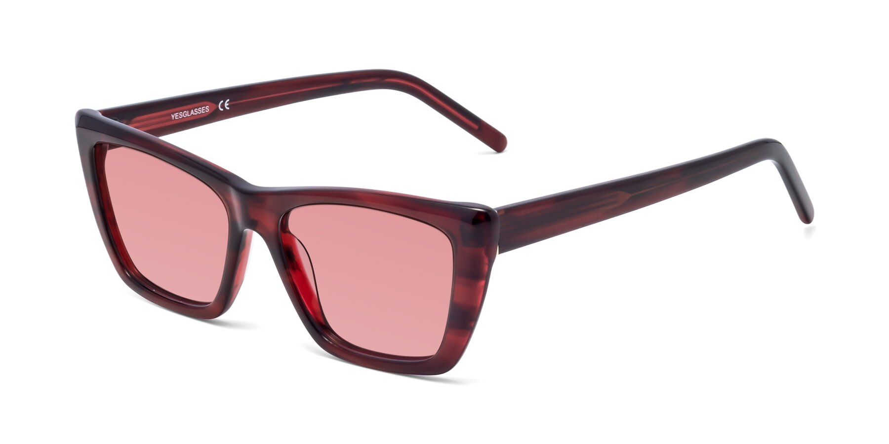 Angle of 1494 in Stripe Wine with Medium Garnet Tinted Lenses