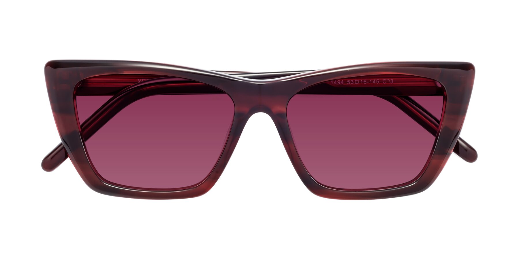 Folded Front of 1494 in Stripe Wine with Wine Tinted Lenses