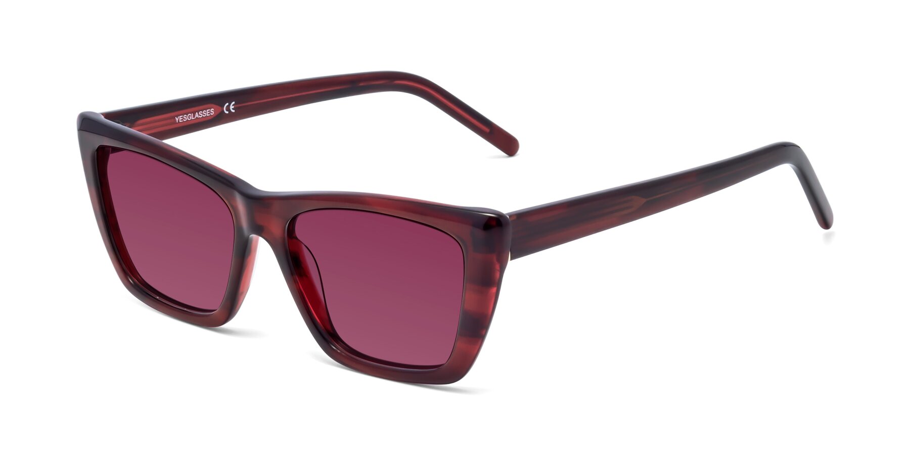 Angle of 1494 in Stripe Wine with Wine Tinted Lenses