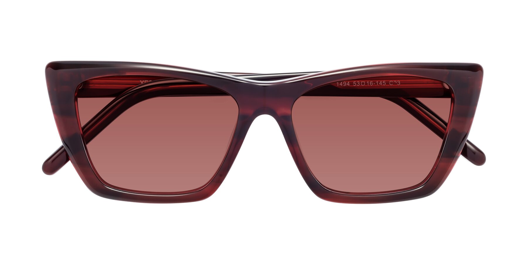 Folded Front of 1494 in Stripe Wine with Garnet Tinted Lenses