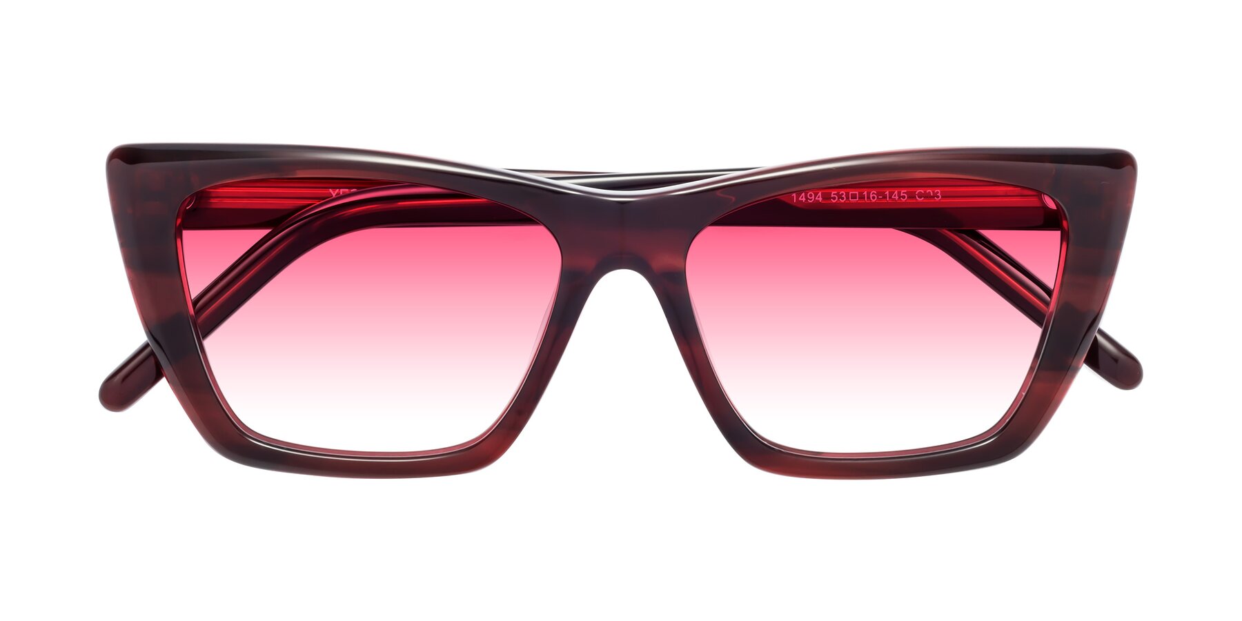 Folded Front of 1494 in Stripe Wine with Pink Gradient Lenses