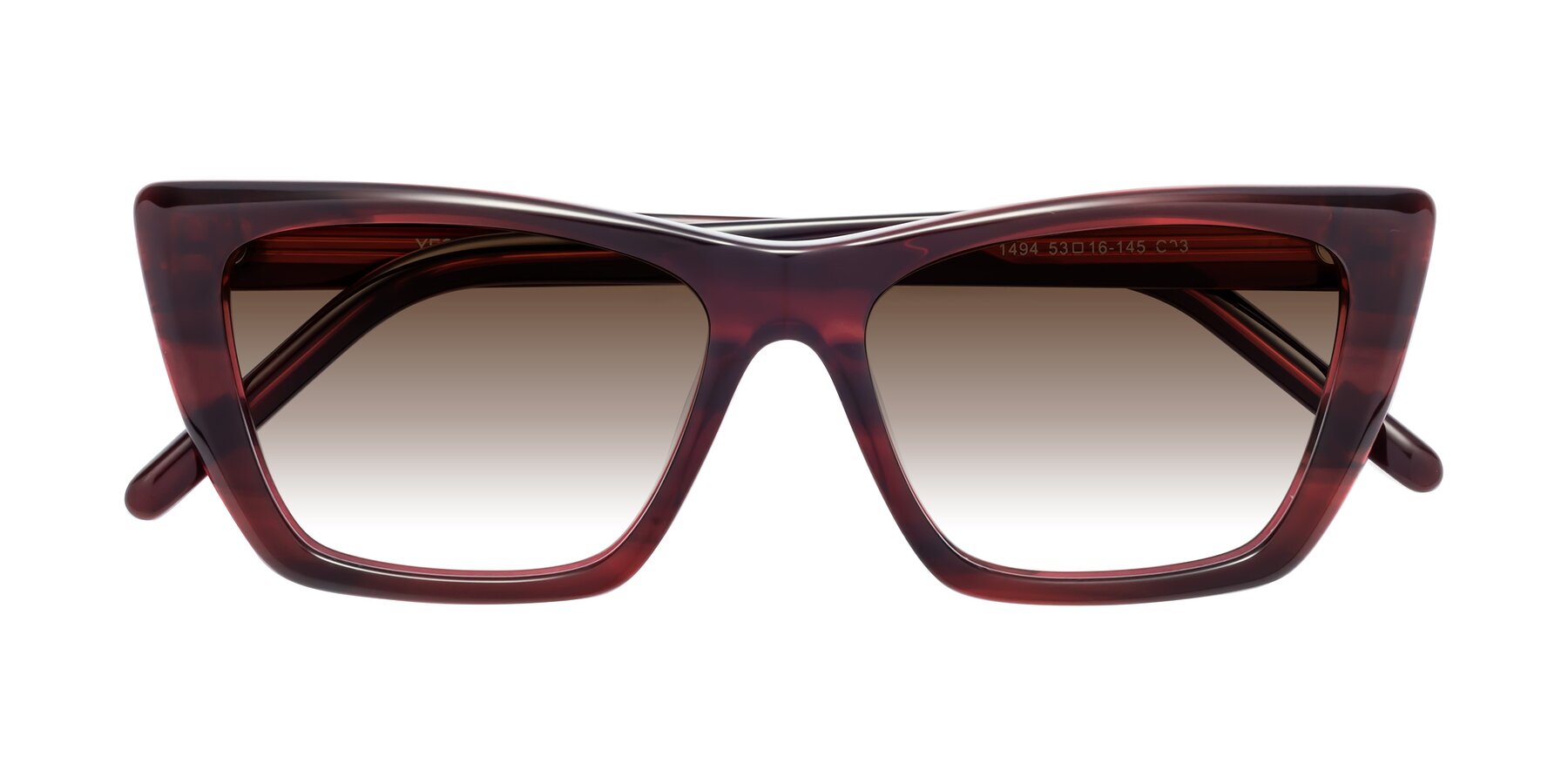 Folded Front of 1494 in Stripe Wine with Brown Gradient Lenses