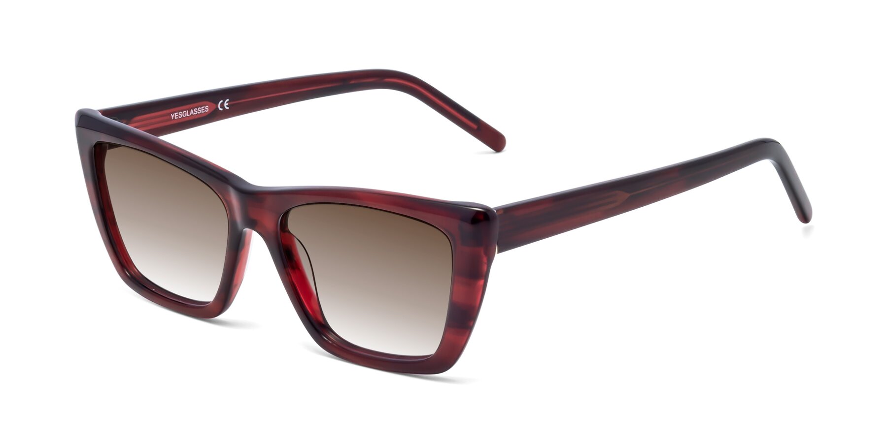 Angle of 1494 in Stripe Wine with Brown Gradient Lenses