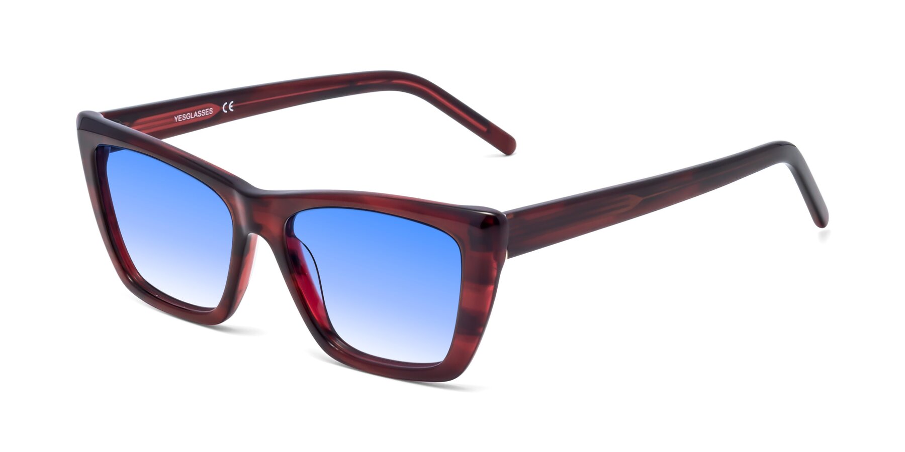 Angle of 1494 in Stripe Wine with Blue Gradient Lenses