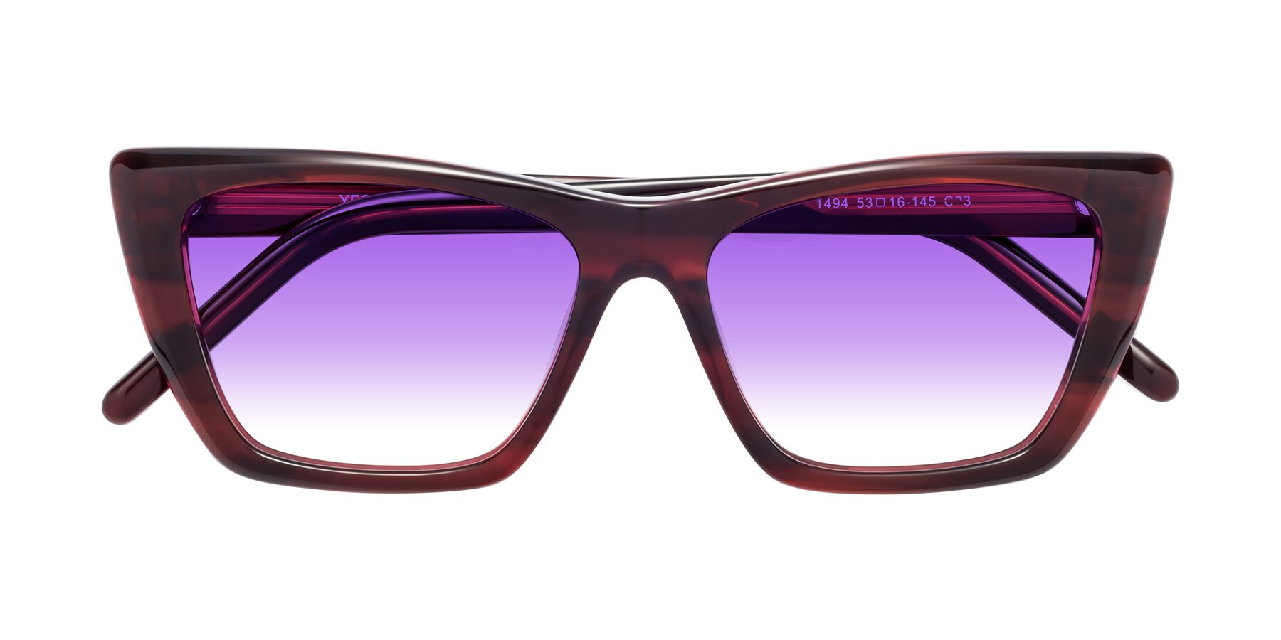 Folded Front of 1494 in Stripe Wine with Purple Gradient Lenses