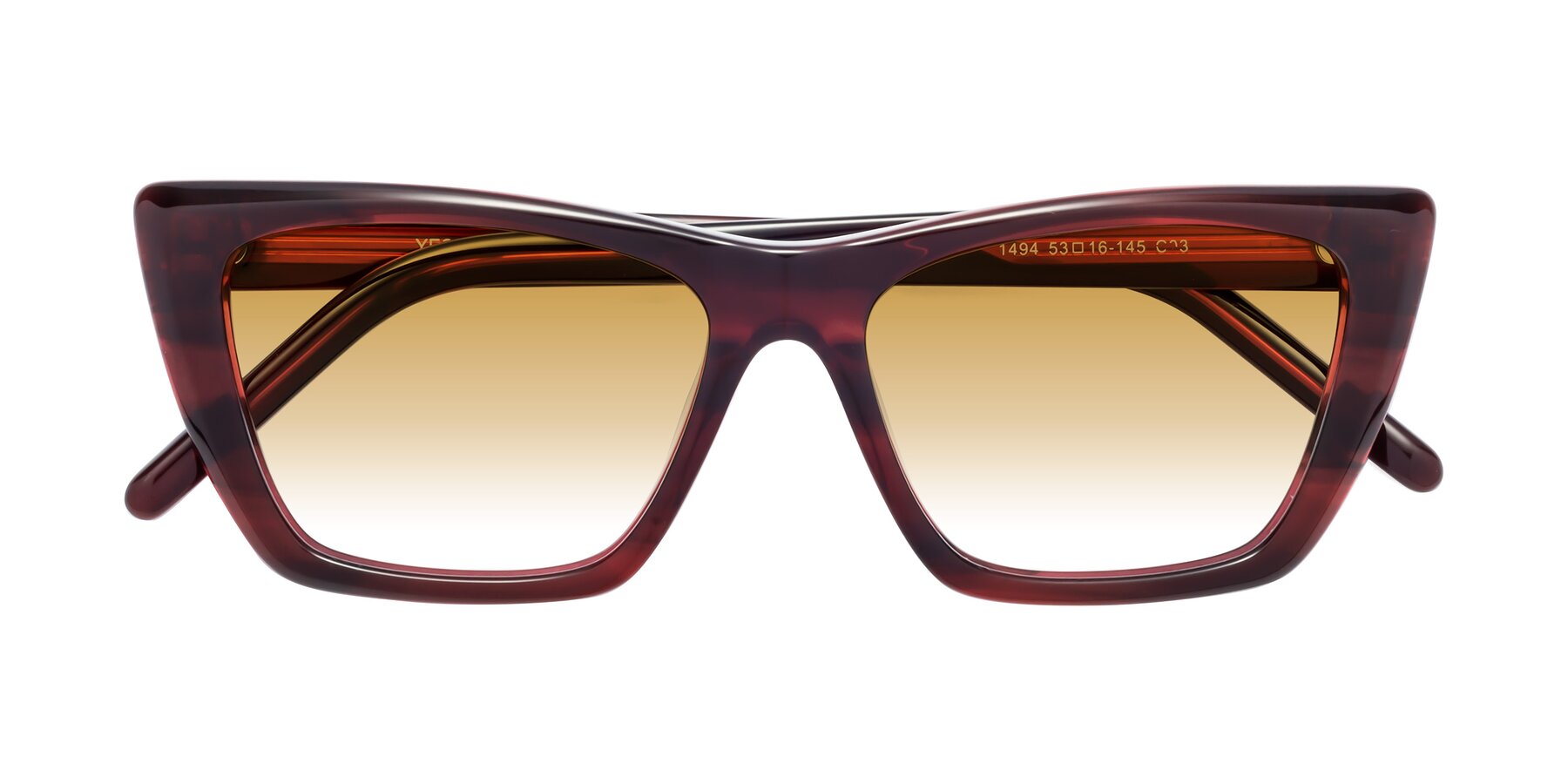 Folded Front of 1494 in Stripe Wine with Champagne Gradient Lenses