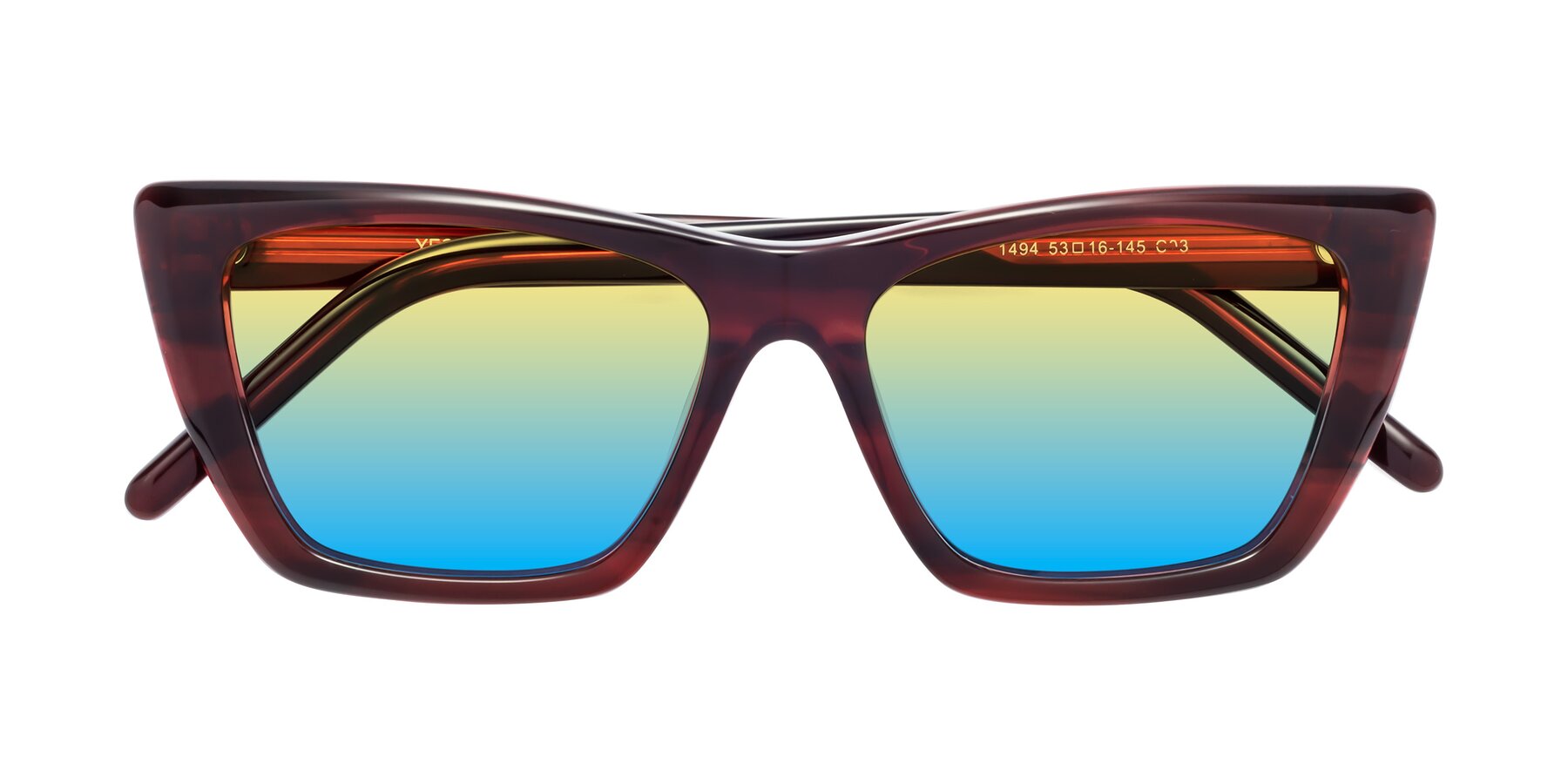 Folded Front of 1494 in Stripe Wine with Yellow / Blue Gradient Lenses